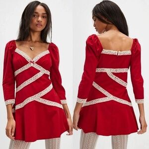 FREE PEOPLE Tennley Red Lace Mini Dress NEW